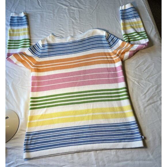 Lauren Ralph Lauren Sweater Crew Neck Pastel Striped Rainbow MED - Picture 8 of 8